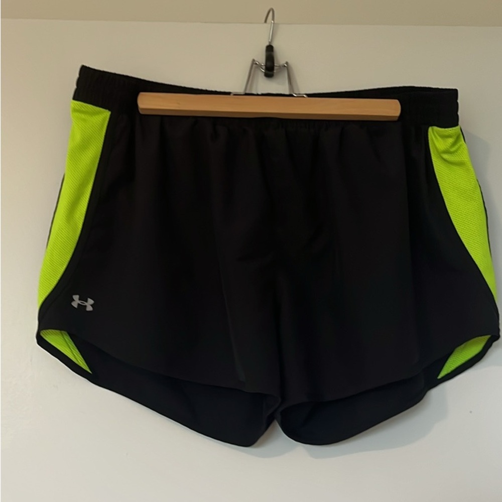 Under Armour Women's Black Shorts with Neon Green Accents